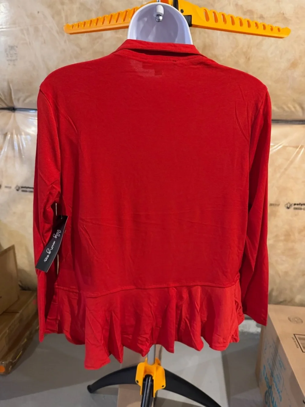 Red Ruffle Open Front Cardigan - Picture 2 of 3